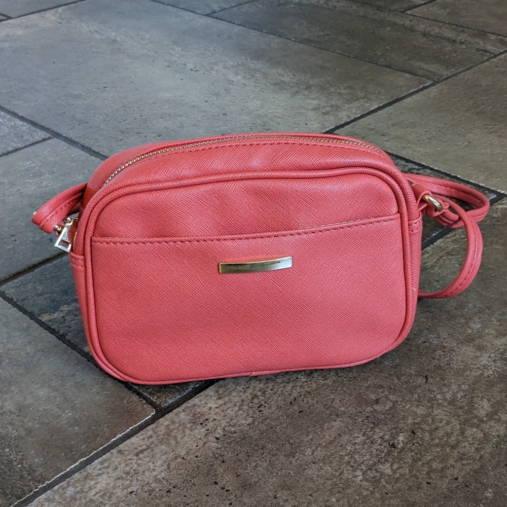 Jessica Faux Leather Coral Crossbody Shoulder Bag Small Gold Hardware